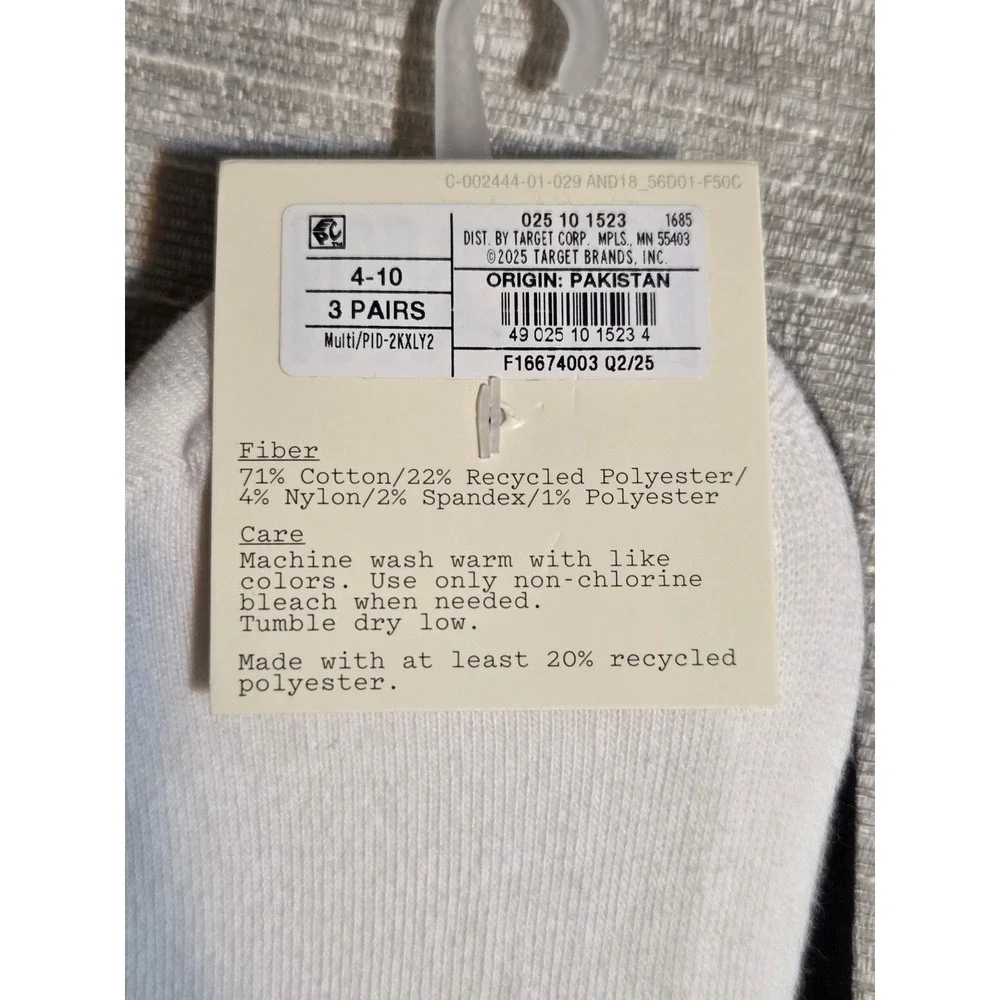 A New Day Womens 3pk Cotton Blend Liner Socks Heel Grips Black White Grey 4-10